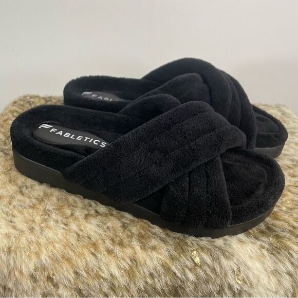 5 for $25🔥Fabletics Terry Criss Cross Plush Black Sides Sandals Size 7 - Picture 1 of 8